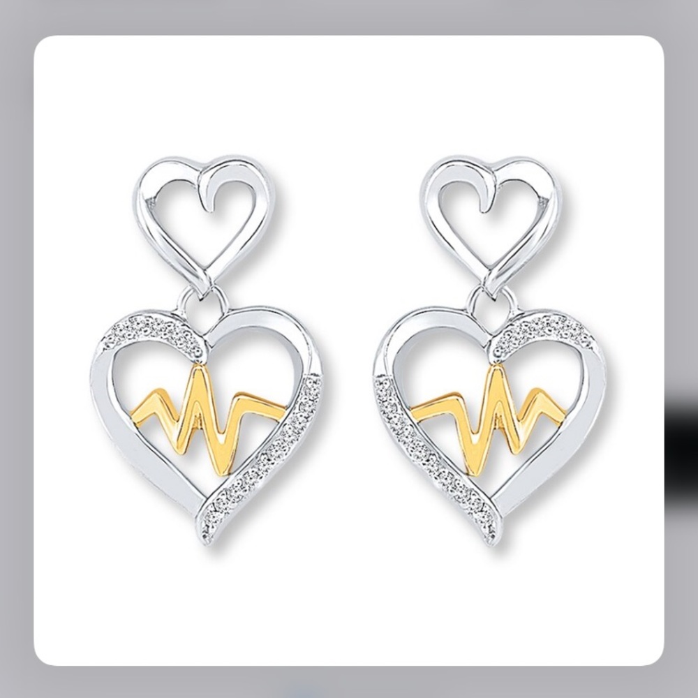 Kay Jewelers Silver and Gold Heartbeat Earrings